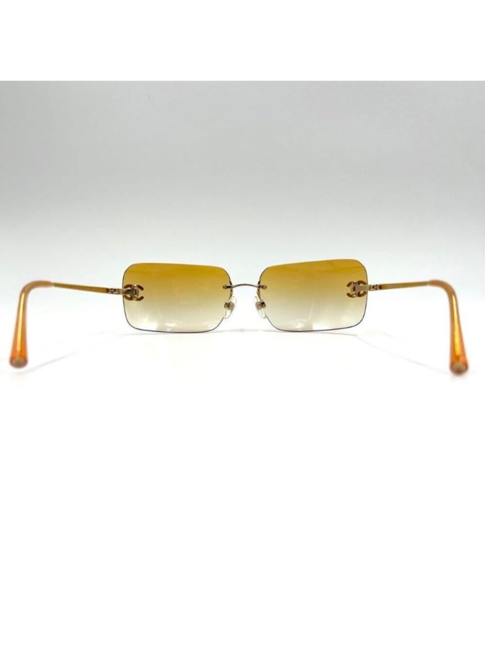 Chanel Vintage Sunglasses Rhinestone CC Logo Rimless Gradient Gold Tint - Picture 7 of 10